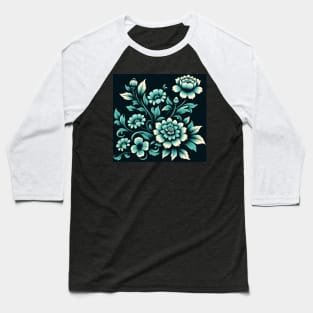 Sky Blue Floral Illustration Baseball T-Shirt